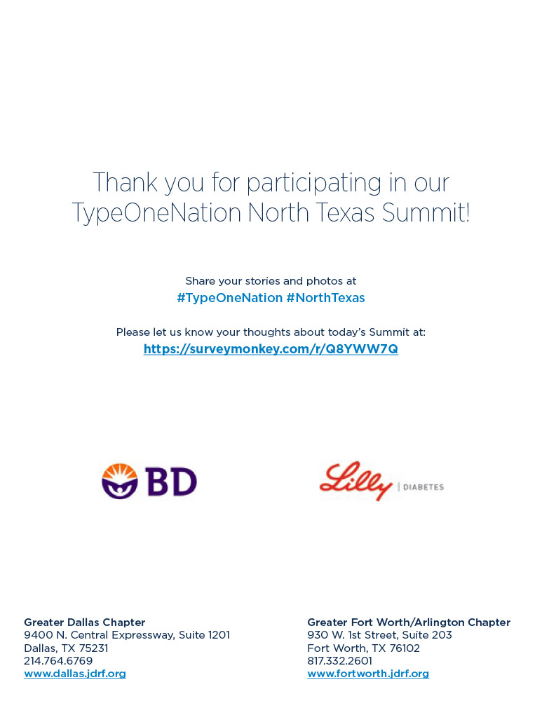 JDRF Type One Nation Program: Back Cover