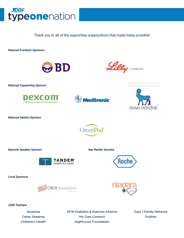 JDRF Type One Nation Program: Sponsors page