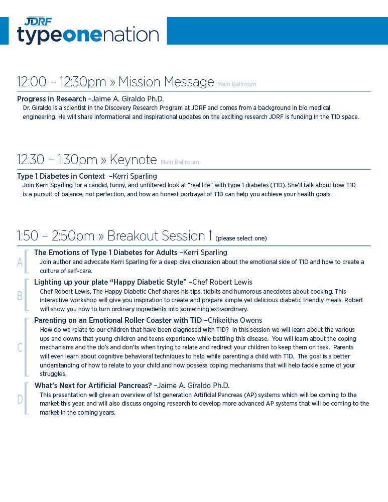 JDRF Type One Nation Program: Primary Schedule page 1