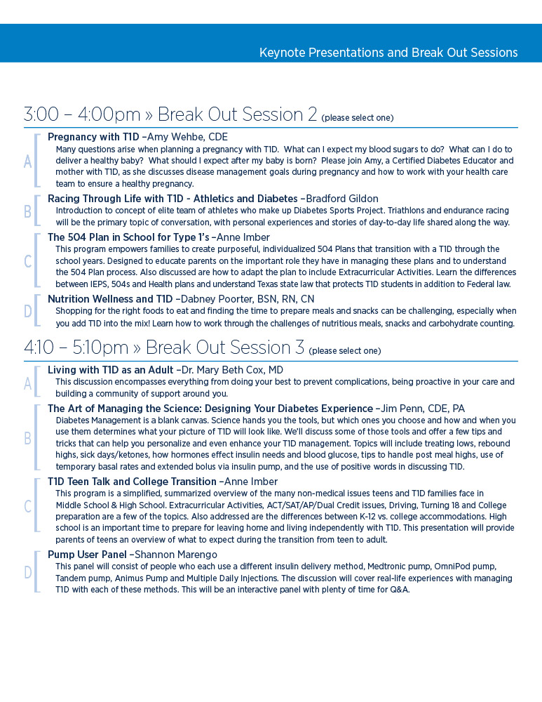 JDRF Type One Nation Program: Primary Schedule page 2