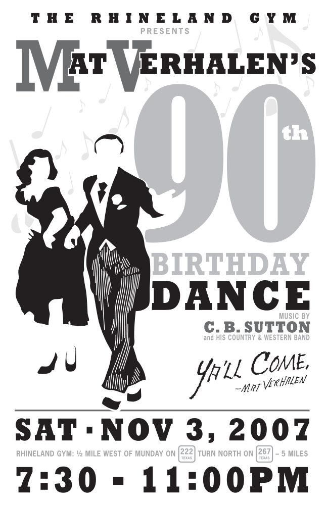 Mat Verhalen's 90th Birthday Dance flyer