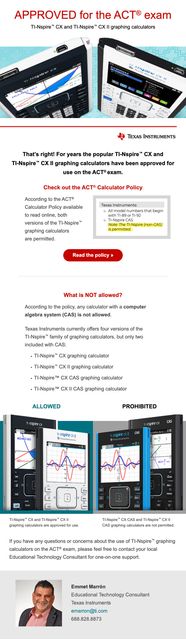 Calculator Approval for the ACT email