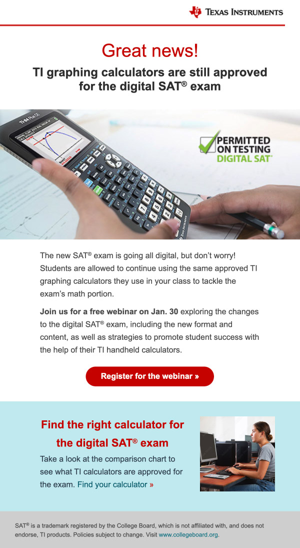 Calculator Approval for the SAT email
