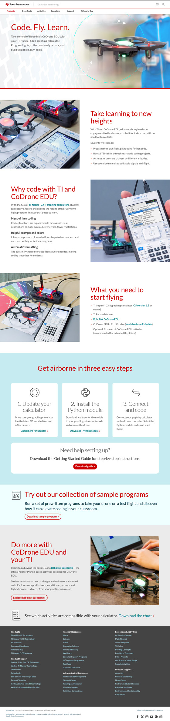 Codrone and Nspire CX II product page