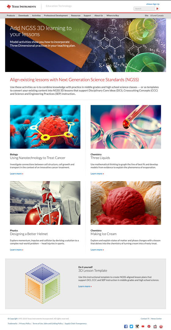 NGSS 3D Learning Lessons page