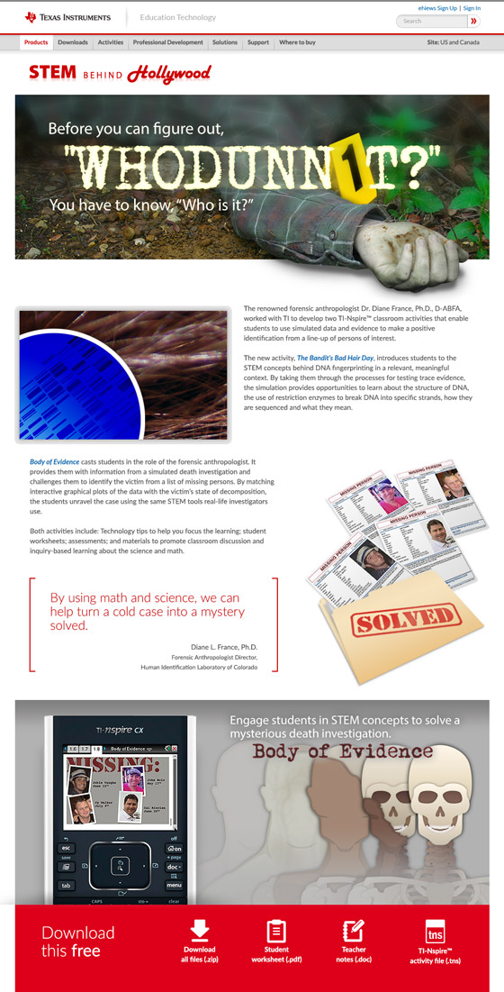 TI STEM Behind Hollywood: Forensics Activity page