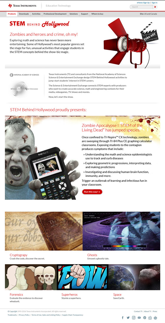 TI STEM Behind Hollywood landing page
